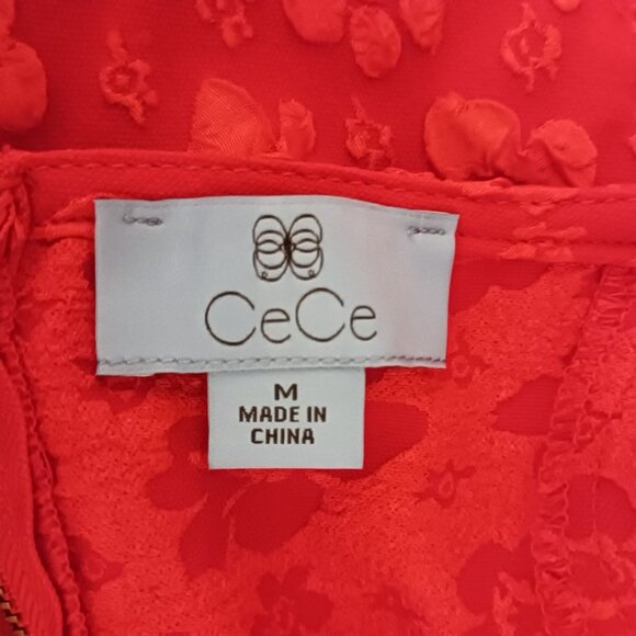NEW CeCe Womens Floral Print Babydoll Mini Dress Mars Red Size M‎ Tiered Ruffled - Picture 7 of 12